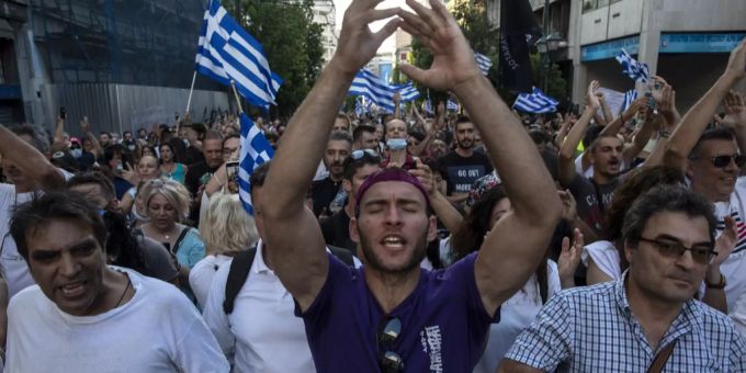 Impfgegner bei einer Demonstration gestern Samstag in Athen. Griechenland