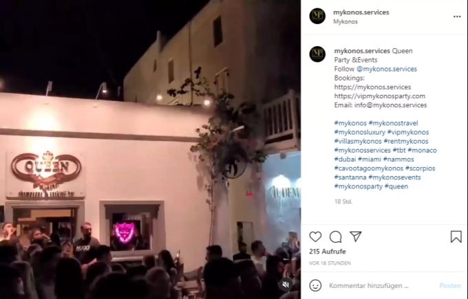 Sperrstunde wegen Coronavirus wieder aufgehoben: Party-Touristen vor einer Bar auf der griechischen Insel Mykonos. Mykonos Party Coronavirus