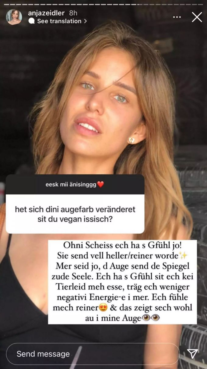 Anja Zeidler behauptet das vegane Essen habe ihre Augen heller gemacht. anja zeidler