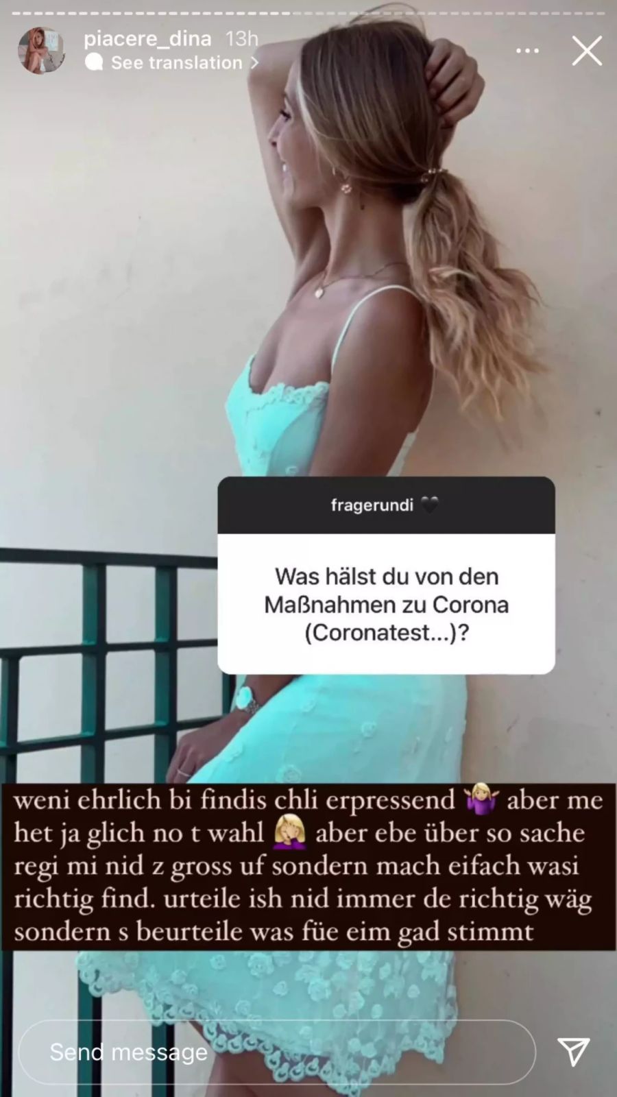 Die Bachelorette Dina Rossi über die Corona-Massnahmen.