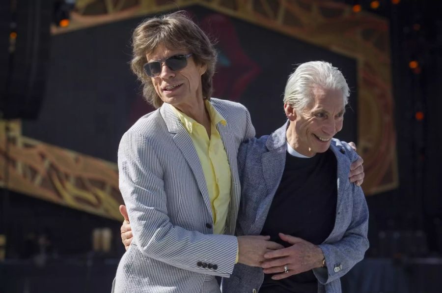 Watts und Bandkollege Mick Jagger 2014.