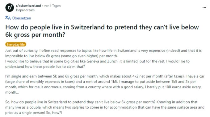 Im Onlineforum Reddit zum Thema Schweiz kommen Geld und Budget immer wieder zur Sprache. Reddit