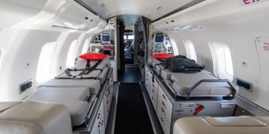 In einem ihrer Ambulanzjets repatriierte die Rega 1015 Personen: Kabine eines Bombardier Challenger 650.