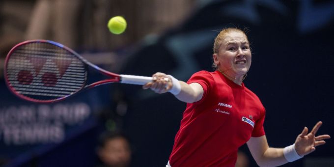 Céline Naef im Einsatz beim Billie Jean King Cup. Billie JEan King Cup