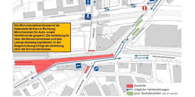 Verkehrseinschränkungen am Dreispitzknoten in Basel-Stadt. Dreispitzknoten