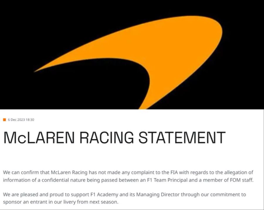 Einzig bei McLaren landet das Statement nicht direkt auf Social Media, sondern auf der Team-Webseite.