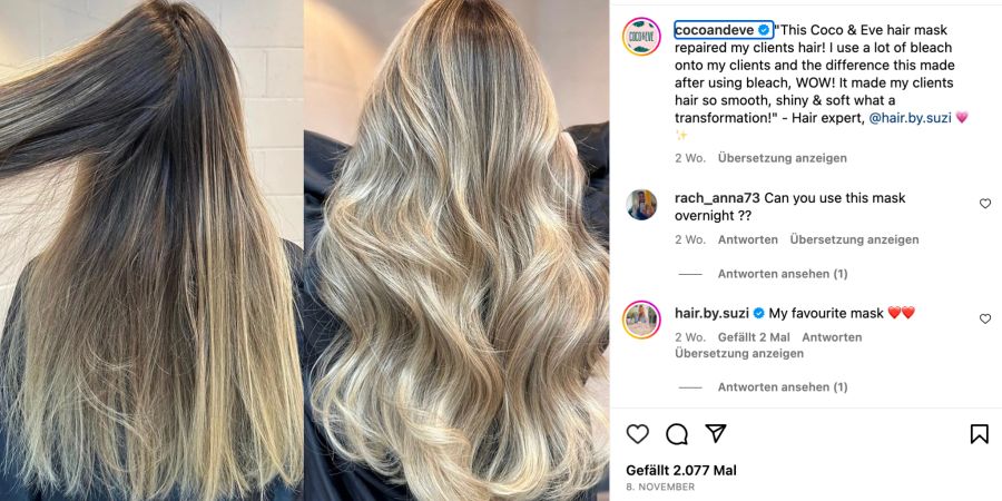 Instagram Vorher-Nachher-BIld Friseurbesuch von langen blonden Haaren.