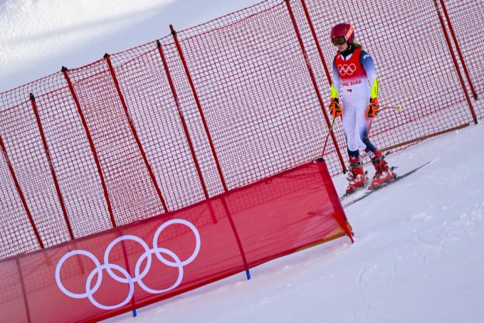 Mikaela Shiffrin nach dem Riesenslalom an Olympia in Peking. Mikaela Shiffrin