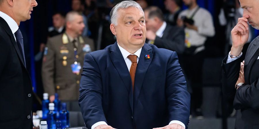 Viktor Orban, Premierminister von Ungarn, steht zu Beginn der letzten Arbeitssitzung beim Nato-Gipfel in Madrid. Foto: Bernd von Jutrczenka/dpa