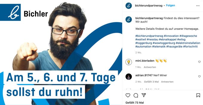 Das Unternehmen führt die Vier-Tage-Woche ein. bichler