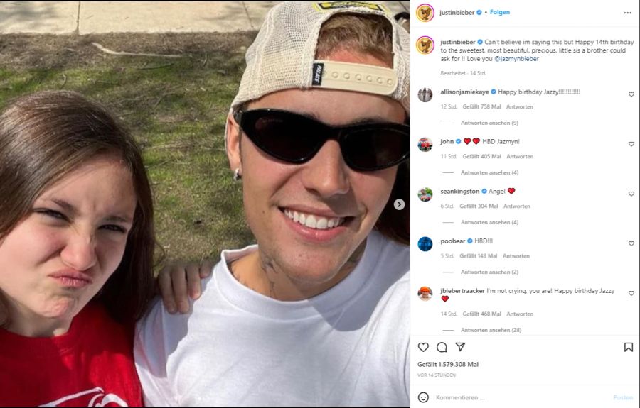 Justin Bieber gratuliert seiner Halbschwester auf Instagram. (1/3)