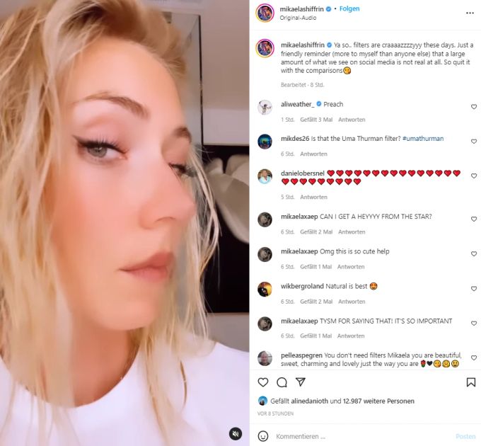 Mikaela Shiffrin demonstriert die Benutzung von Filtern auf Instagram. Mikaela Shiffrin