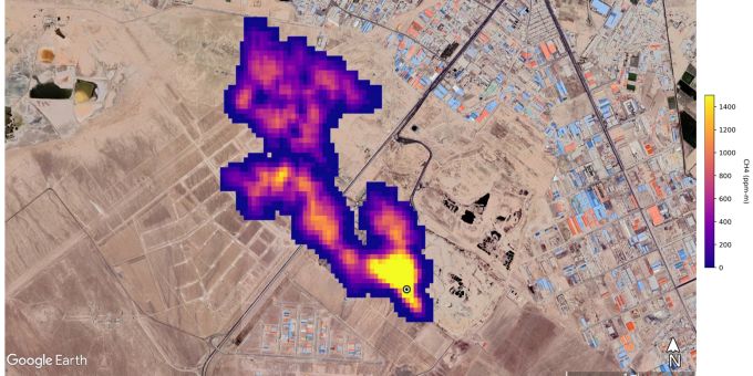 Ein EMIT-Bild eines grossen Methan-Ausstosses in Teheran. Methan