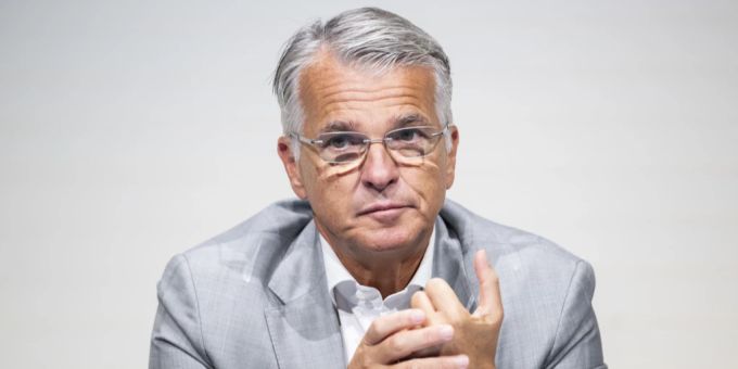 Der CEO der UBS, Sergio Ermotti, an der Medienkonferenz zur Übernahme der Credit Suisse und Zwischenbilanz der UBS. Sergio Ermotti UBS