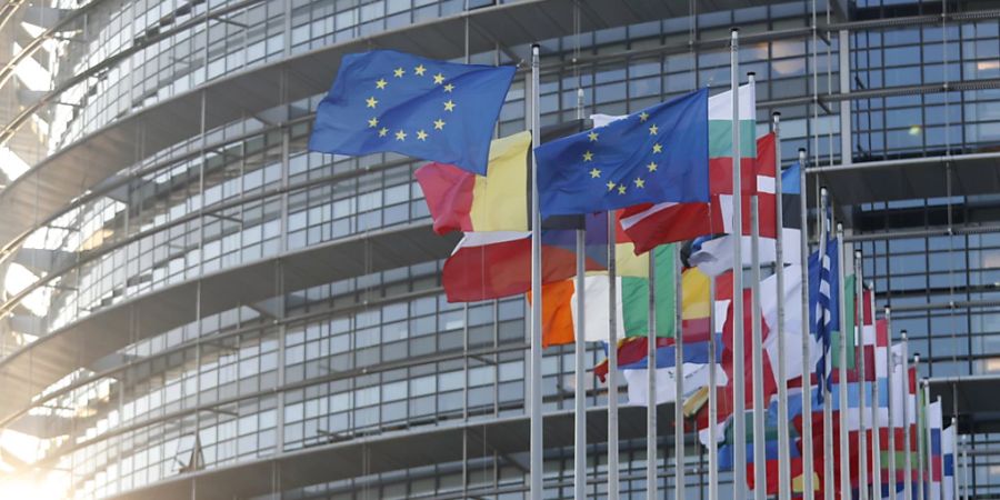 Europäische Flaggen wehen vor dem Europäischen Parlament. Im EU-Parlament wächst der Widerstand gegen die geplante EU-Einstufung von Gas und Atomkraft als klimafreundlich. In einem Brief an die EU-Kommission fordern rund 30 Abgeordnete eine Befragung von Bürgern und Organisationen zu dem Entwurf. Foto: Jean-Francois Badias/AP/dpa