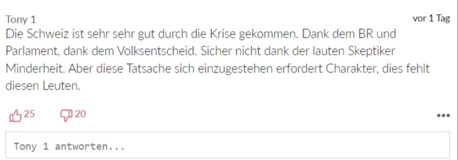 Auch dieser Leser findet viel Lob für die Schweizer Corona-Politik.