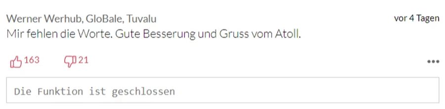 Werner wünscht gute Besserung aus Tuvalu.