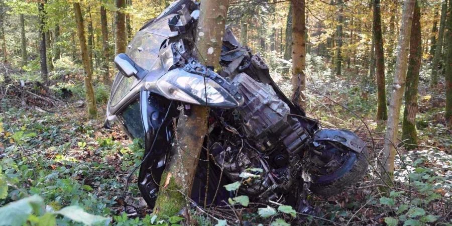 Das Auto krachte gegen einen Baum.