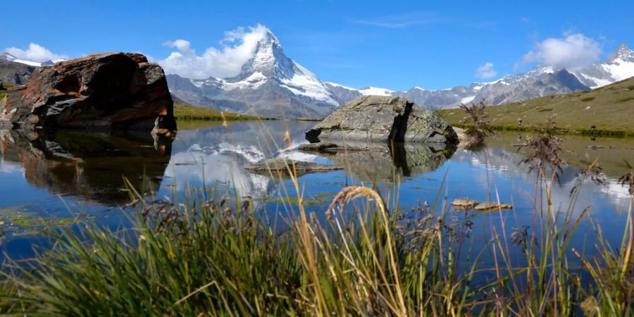 Das Matterhorn reflektiert in einem See.