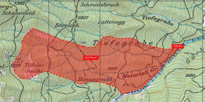 Das Rutschgebiet erstreckt sich über 60 Hektare. Das Rutschgebiet erstreckt sich über 60 Hektare.