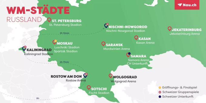 Hier wird gespielt: Die Übersicht über die WM-Städte. Hier wird gespielt: Die Übersicht über die WM-Städte.