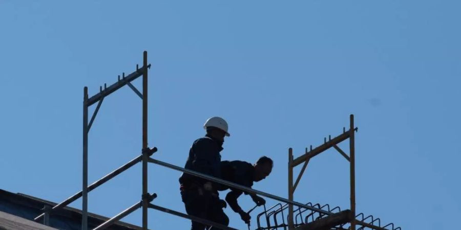 Arbeiter arbeiten auf einem Dach. Foto: Paul Zinken/dpa-zentralbild/dpa/Symbolbild