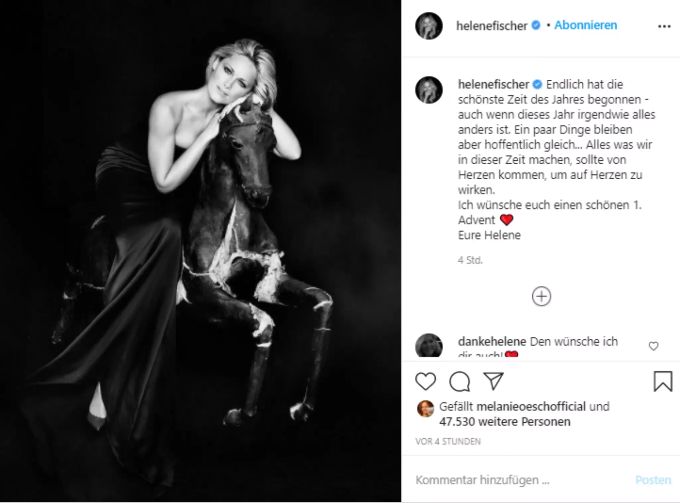 Helene Fischer wünscht ihren Fans einen schönen 1. Advent. Helene Fischer