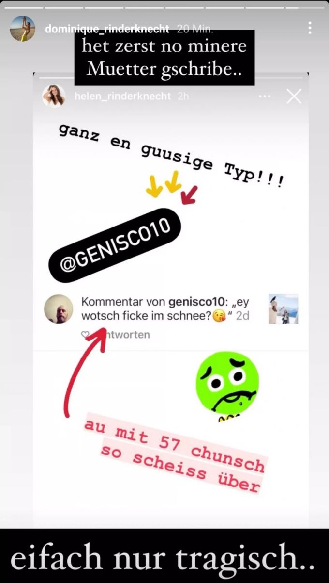 Die Mutter von Dominique Rinderknecht kriegt auch Grüselnachrichten. Dominique Rinderknecht