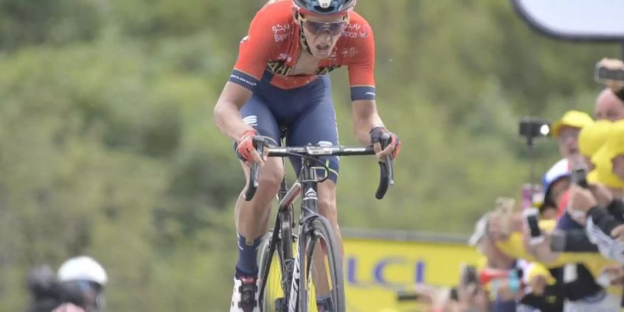 Der Belgier Dylan Teuns kämpft sich zum Etappensieg. Foto: Yorick Jansens/BELGA
