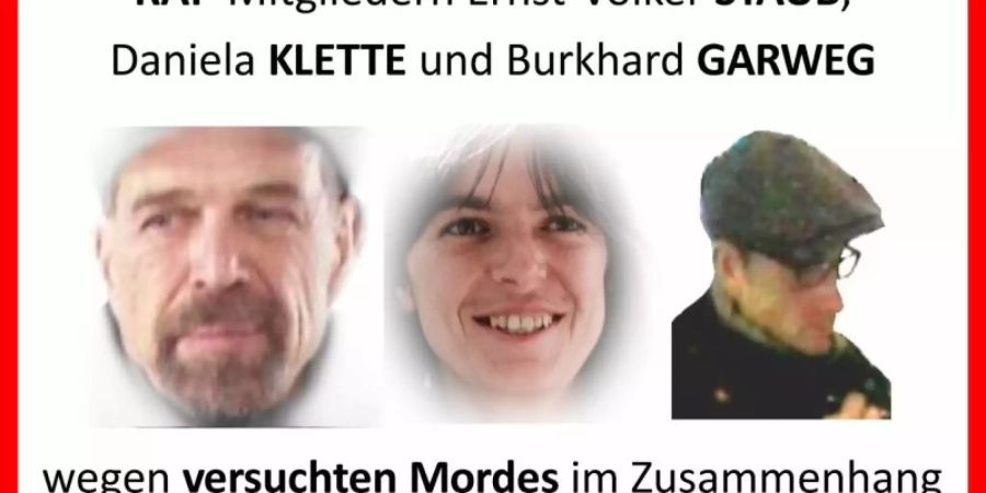 Mit diesem Plakat fahndet die Polizei nach einem Ex-RAF-Trio. Bisher sind rund 50 neue Hinweise eingegangen. Foto: LKA Niedersachsen