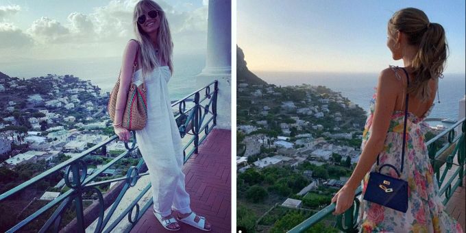 Heidi Klum und Ann Kathrin Brömmel posieren vor der gleichen Kulisse auf Capri. Tom kaulitz