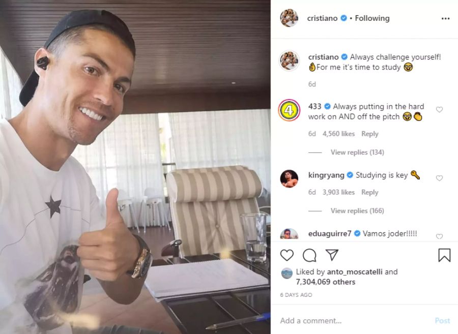 Ronaldo findet neuerdings auch Zeit zum Lernen.