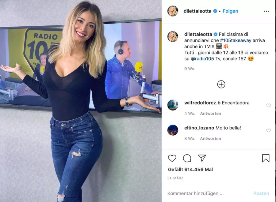 Diletta Leotta posiert auf Instagram für ihre Follower.