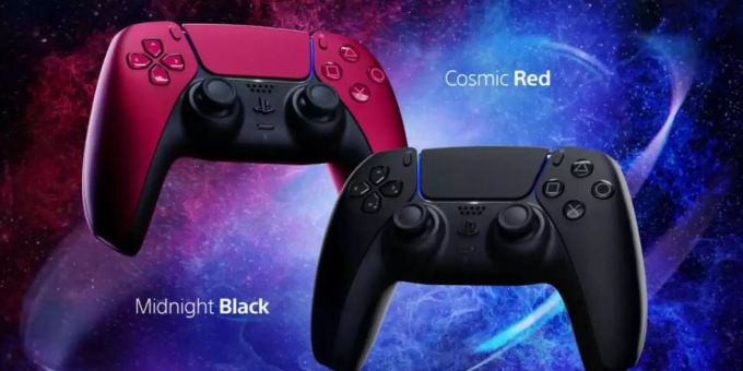 Sony zeigt den DualSense-Controller der Playstation 5 in den Farben «Midnight Black» und «Cosmic Red». sony