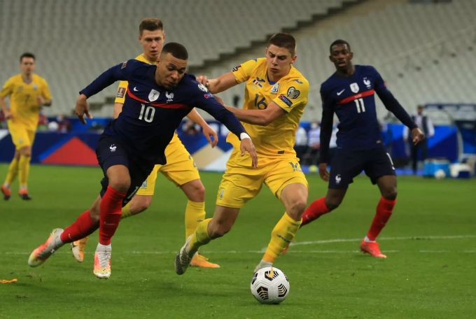 Kylian Mbappe (Frankreich) im Spiel gegen die Ukraine in der Qualifikation zur WM 2022. Kylian Mbappe WM 2022