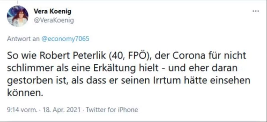 Corona-Skeptiker Robert Peterlik ist an einer Corona-Erkrankung gestorben – worüber sich viele im Netz lustig machen.