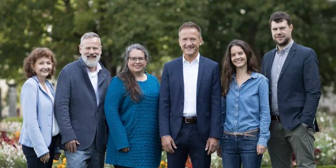 Geschäftsleitung Museum Aargau (v. l.): Sibylla Fischer, Ruedi Velhagen, Angela Dettling, Marco Castellaneta, Rahel Göldi, Thomas Lüscher. Geschäftsleitung Museum Aargau