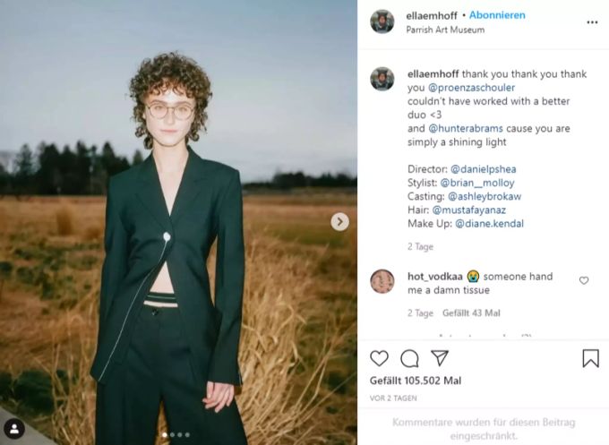 Ella Emhoff dankt Proenza Schouler auf Instagram. ella emhoff