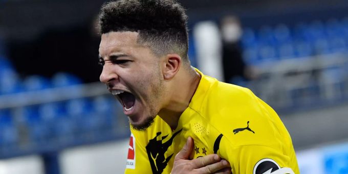 Dortmunds Jadon Sancho jubelt über ein Tor. Der Engländer spielt eine starke Saison für die Borussen. Manchester United