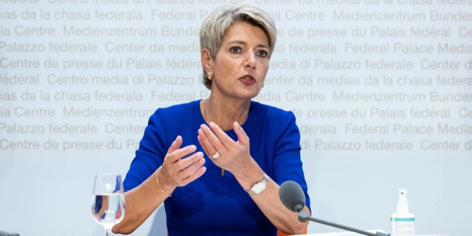 Bundesrätin Karin Keller-Sutter spricht am Mittwoch, dem 29. Juni 2022, über die neue E-ID. E-ID Keller-Sutter