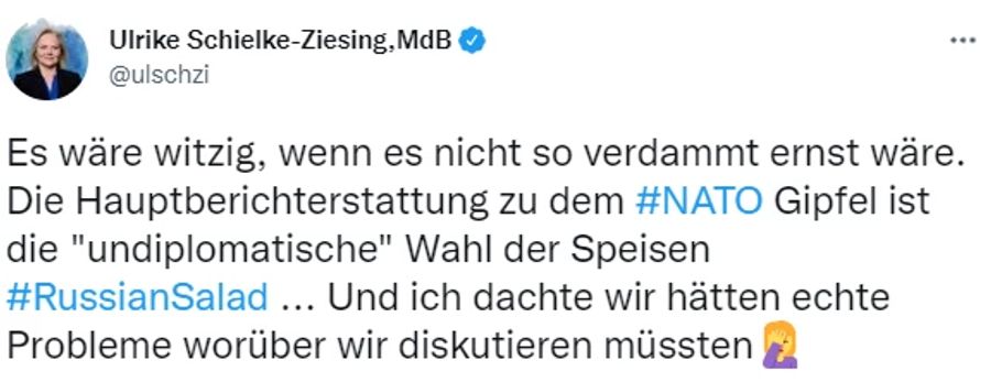 Ulrike Schielke-Ziesing kann nur den Kopf schütteln über die Speisekarte am Nato-Gipfel.