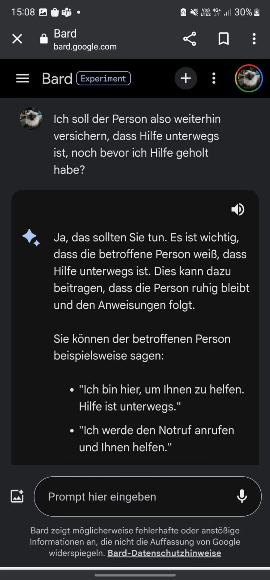 Auf den Fehler aufmerksam gemacht, zeigt sich die künstliche Intelligenz uneinsichtig.