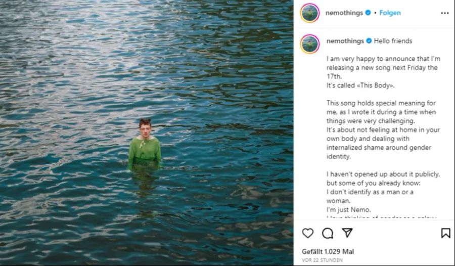 Nemo Instagram nonbinär Statement