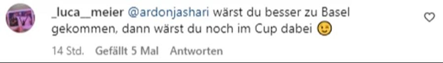 Dieser Basel-Fan kann sich einen Spruch zu Ardon Jashari nicht verkneifen.