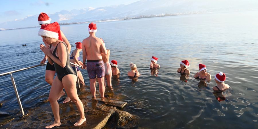 Jeden Sonntag treffen sich die Teilnehmenden der «Zürisee Challenge», um im eiskalten Zürichsee zu baden.