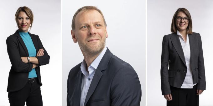 V.l.n.r.: Nationalrätin Greta Gysin (GPS/TI), Nationalrat Fabien Fivaz (GPS/NE) und Nationalrätin Franziska Ryser (GPS/SG). Gysin Fivaz Ryser