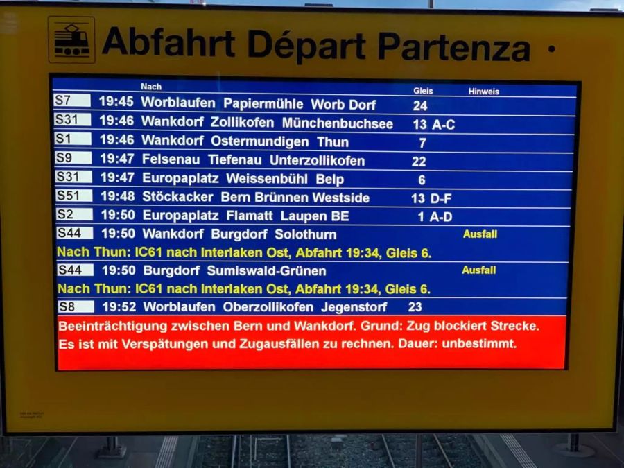 Auf der Strecke zwischen Bern – Olten kam es zu Einschränkungen.