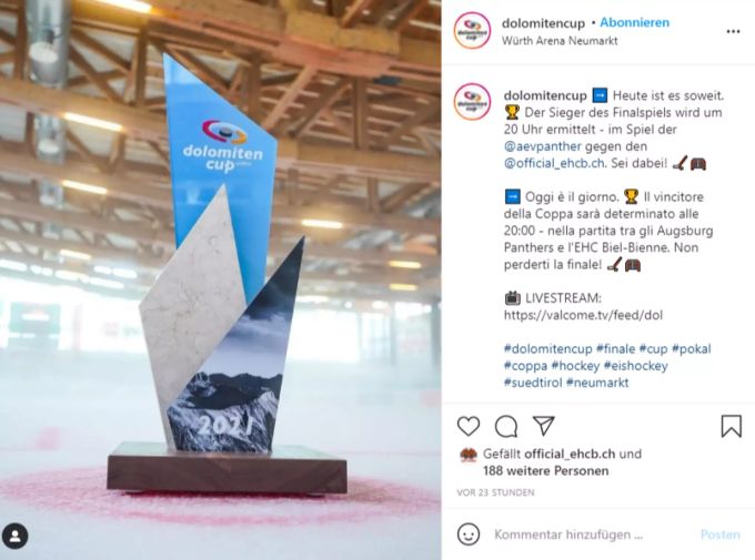 Diese Trophäe gibt es beim Dolomiten-Cup für den Turnier-Sieger. Dolomiten-Cup