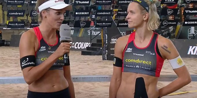 Laura Ludwig (r.) und Anouk Vergé-Dépré (l.) beim Interview nach dem Finale des «King of the Court». Laura Ludwig