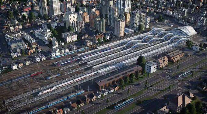 Ein Bahnhof in «Transport Fever 2». Transport Fever 2